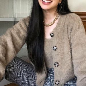 Fuzzy cardigan sweater set